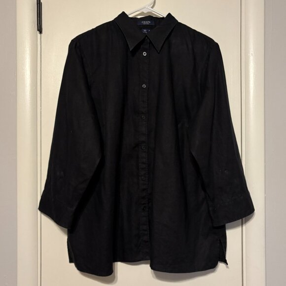 Ralph Lauren Chaps Womens Plus 100% Linen Button-Front Shirt Top Blouse 1X Black - Picture 1 of 10